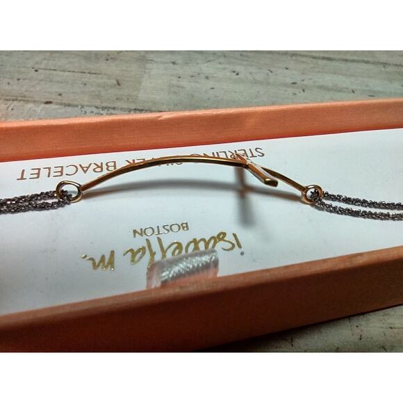 Isabella M Boston Sterling Silver Goldtone Sideways Curved Cross Bracelet in Box - Picture 3 of 9